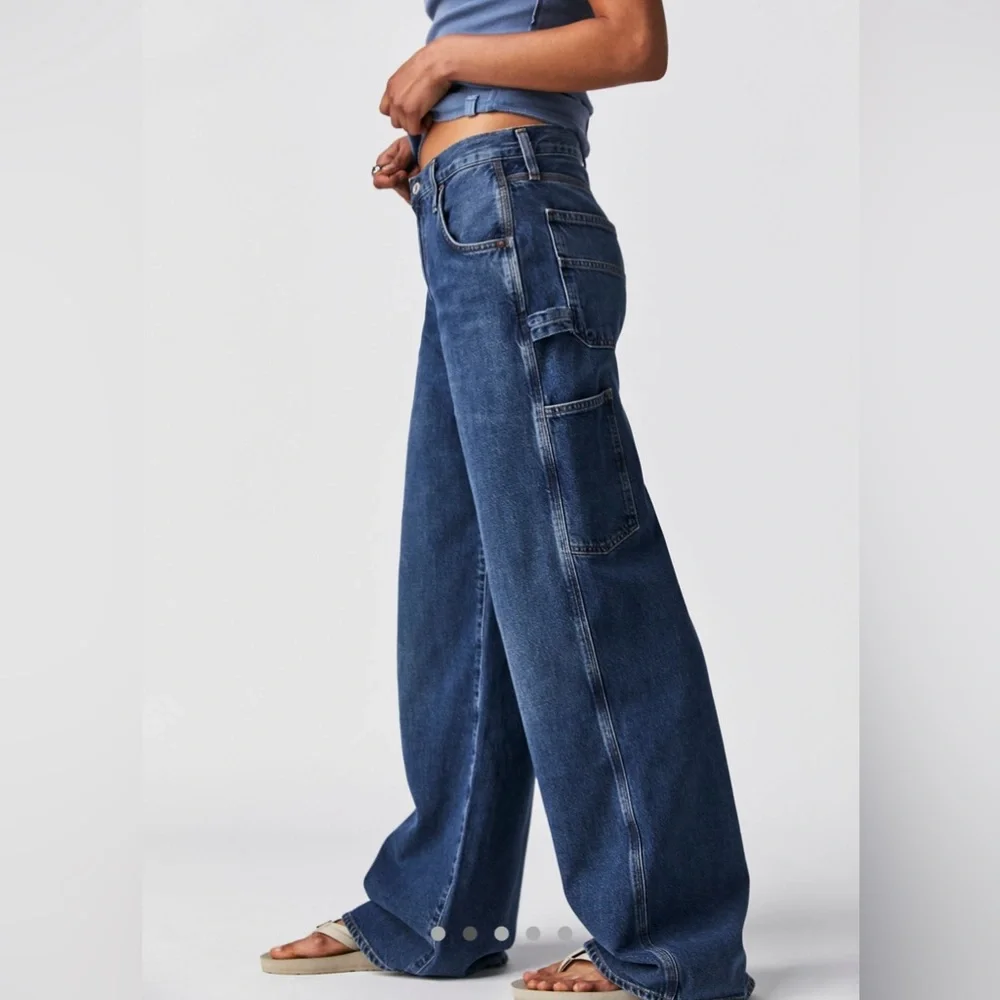 NWT AGOLDE Magda Denim Carpenter Darkness High Waist Loose fit 27 Organic Denim - Picture 3 of 13